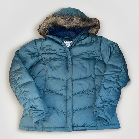 Columbia Full Zip Duck Down Ski Winter Puffer Jacket Faux Fur Line Hood Size: XL - Picture 1 of 7